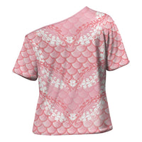 Soft Pink Mermaid Puakenikeni Maile Lei Cross Shoulder Shirt