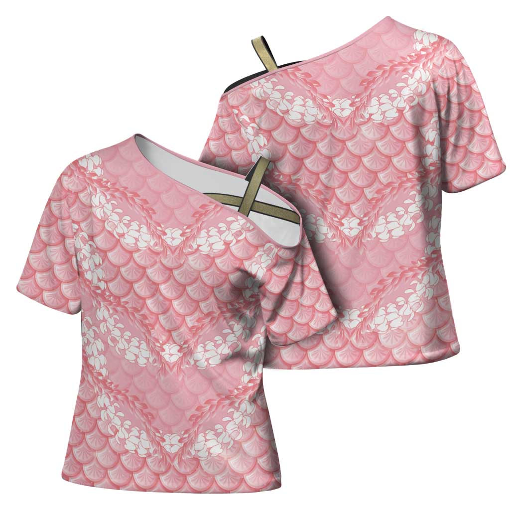 Soft Pink Mermaid Puakenikeni Maile Lei Cross Shoulder Shirt