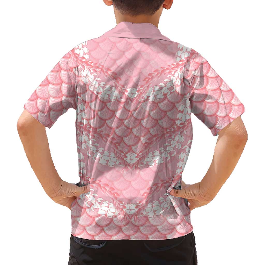 Soft Pink Mermaid Puakenikeni Maile Lei Family Matching Off Shoulder Maxi Dress and Hawaiian Shirt LT01 - Polynesian Pride