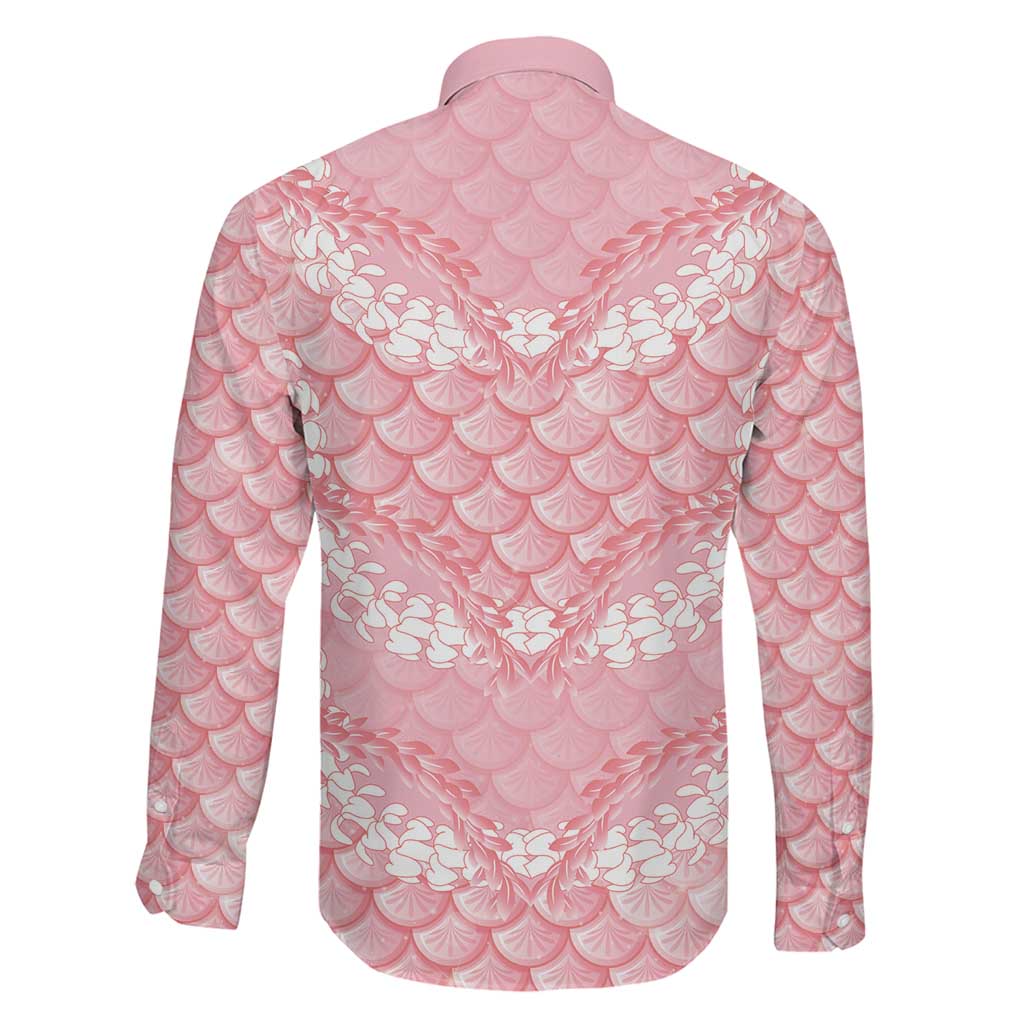 Soft Pink Mermaid Puakenikeni Maile Lei Family Matching Short Sleeve Bodycon Dress and Hawaiian Shirt