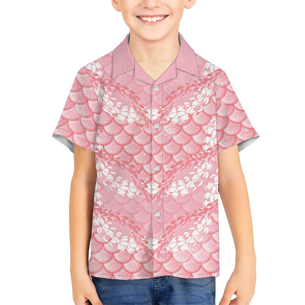 Soft Pink Mermaid Puakenikeni Maile Lei Family Matching Tank Maxi Dress and Hawaiian Shirt LT01 Son's Shirt Pink - Polynesian Pride
