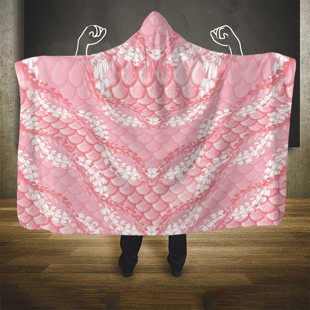 Soft Pink Mermaid Puakenikeni Maile Lei Hooded Blanket