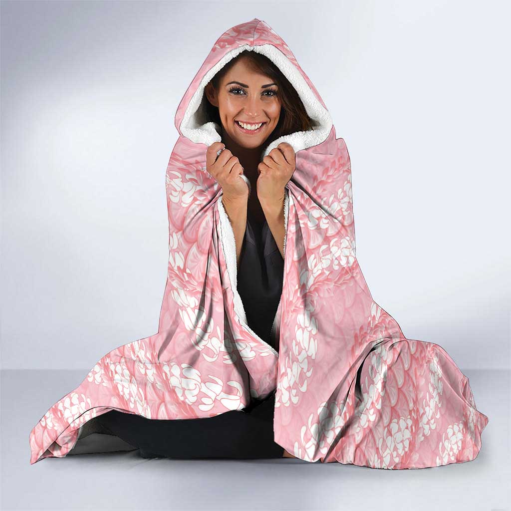 Soft Pink Mermaid Puakenikeni Maile Lei Hooded Blanket
