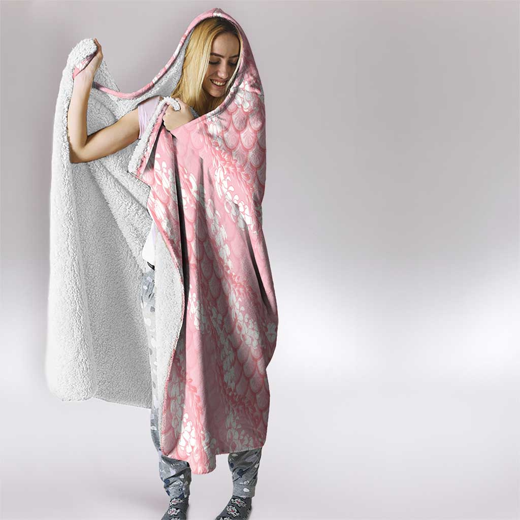 Soft Pink Mermaid Puakenikeni Maile Lei Hooded Blanket