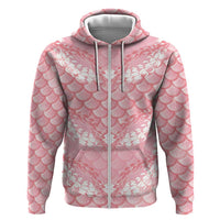 Soft Pink Mermaid Puakenikeni Maile Lei Hoodie LT01 Zip Hoodie Pink - Polynesian Pride