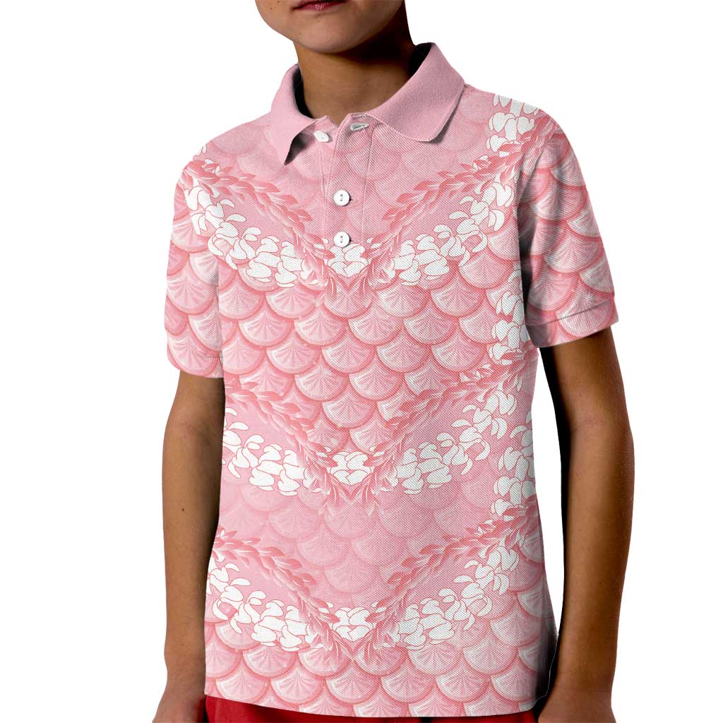 Soft Pink Mermaid Puakenikeni Maile Lei Kid Polo Shirt