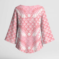 Soft Pink Mermaid Puakenikeni Maile Lei Kimono Sleeve Blouse