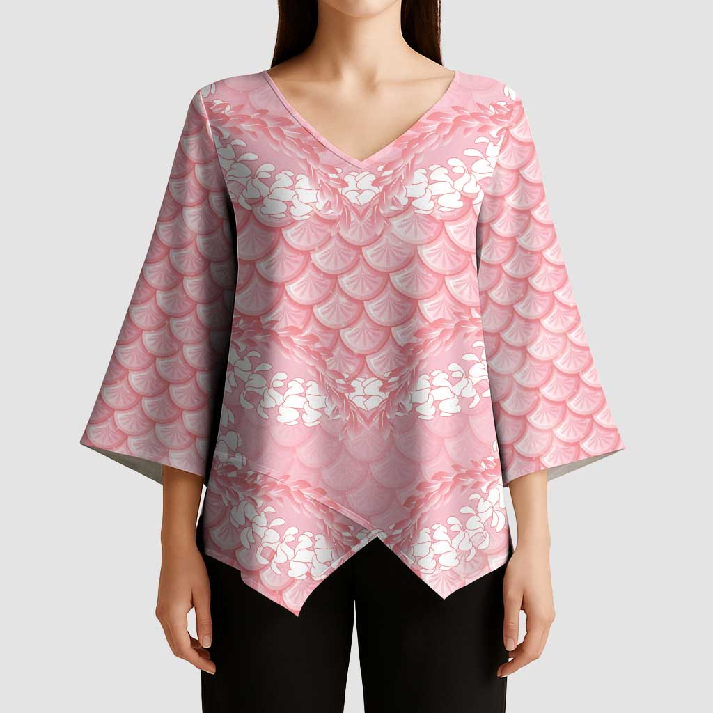 Soft Pink Mermaid Puakenikeni Maile Lei Kimono Sleeve Blouse