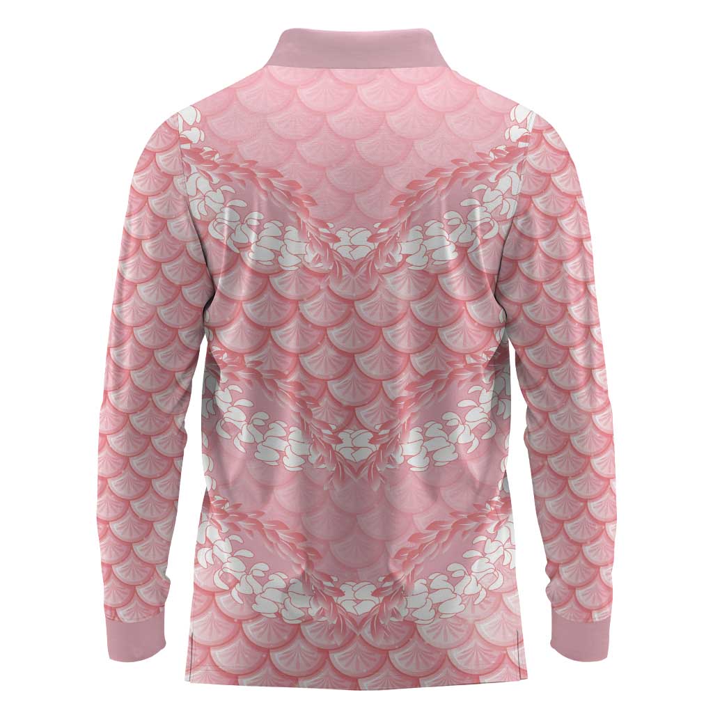 Soft Pink Mermaid Puakenikeni Maile Lei Long Sleeve Polo Shirt