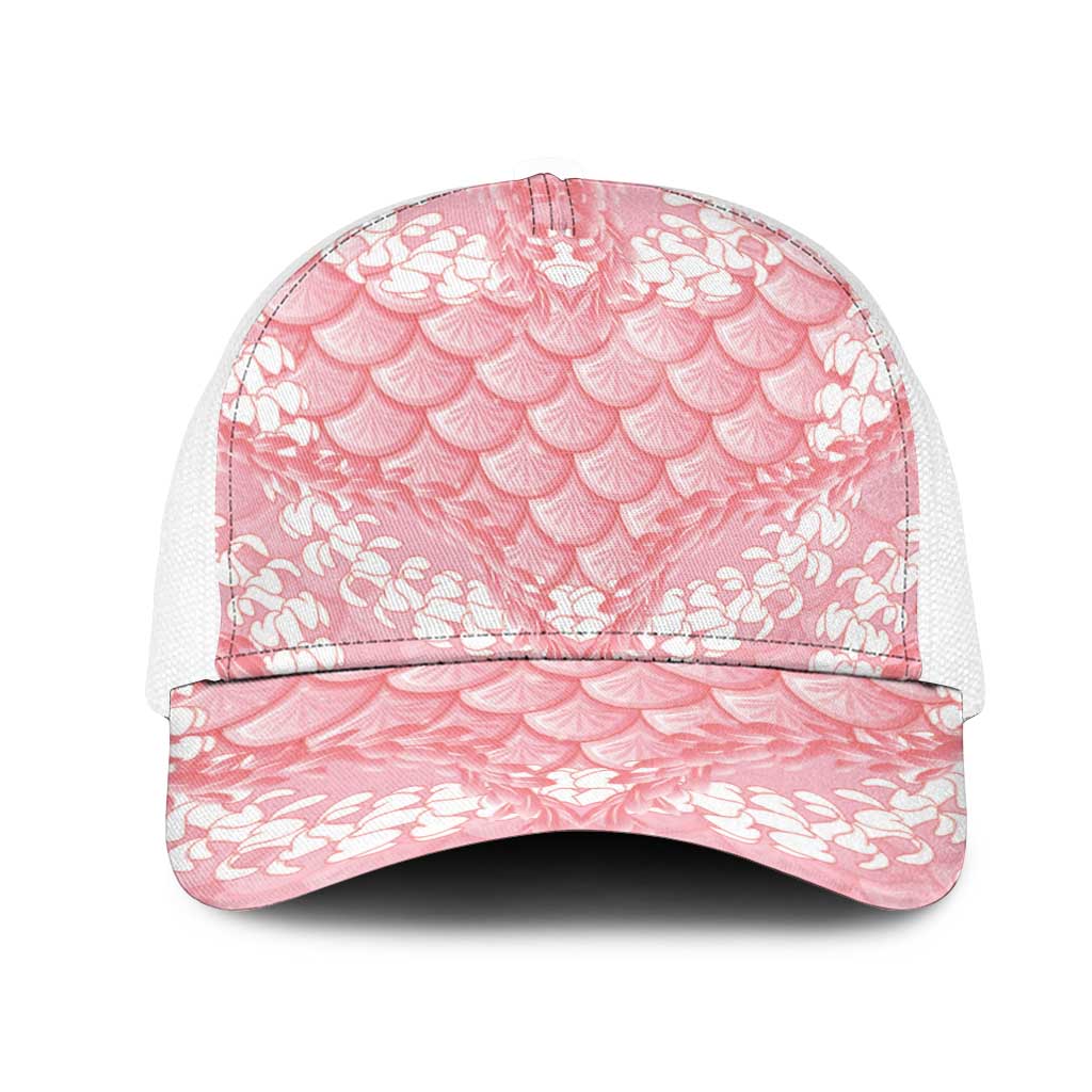 Soft Pink Mermaid Puakenikeni Maile Lei Mesh Trucker Cap LT01 One Size White Pink - Polynesian Pride