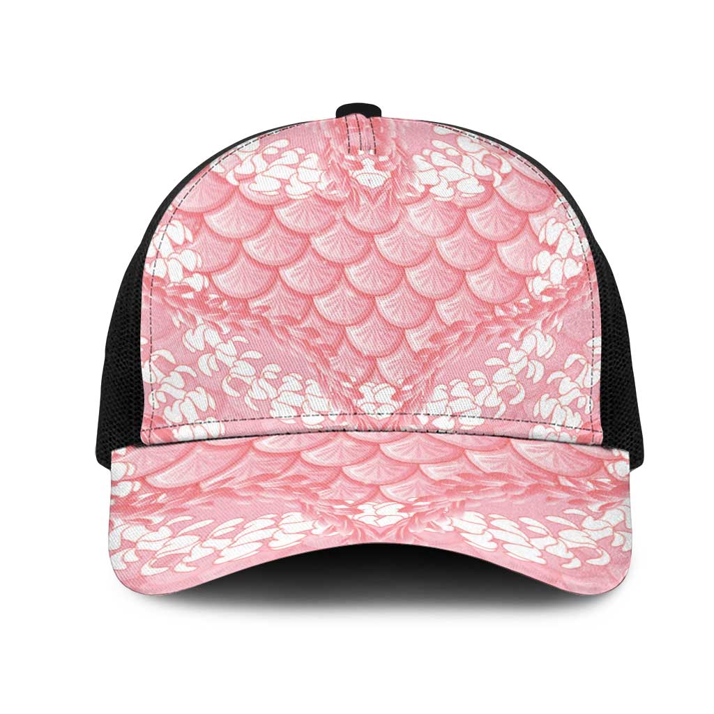 Soft Pink Mermaid Puakenikeni Maile Lei Mesh Trucker Cap LT01 One Size Black Pink - Polynesian Pride