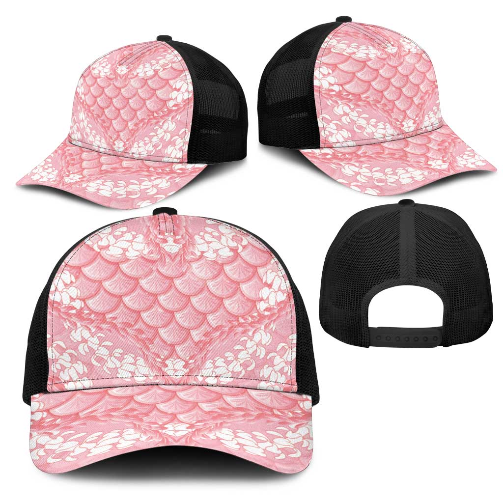 Soft Pink Mermaid Puakenikeni Maile Lei Mesh Trucker Cap LT01 - Polynesian Pride