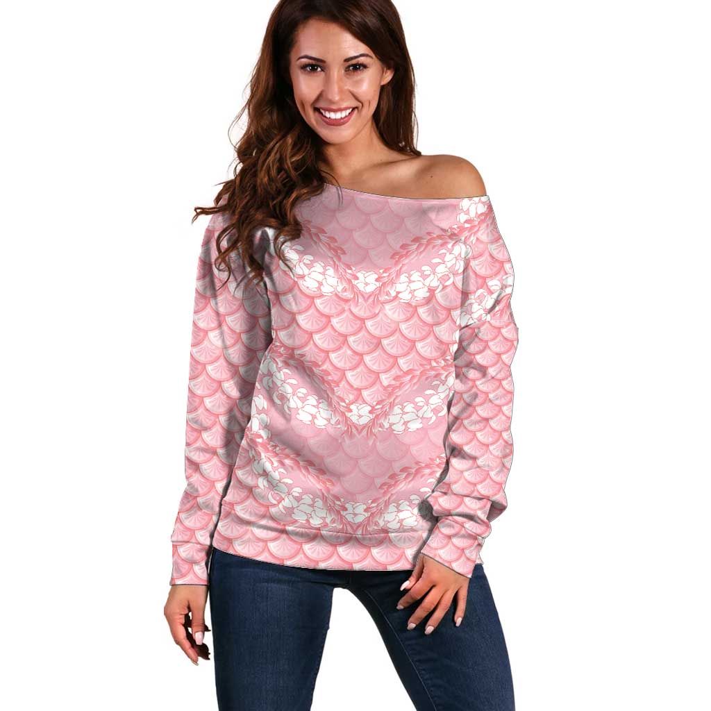 Soft Pink Mermaid Puakenikeni Maile Lei Off Shoulder Sweater