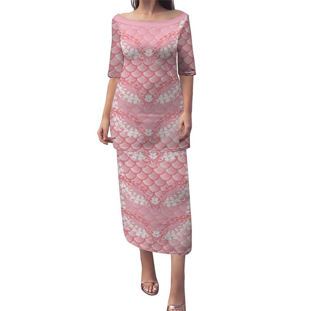 Soft Pink Mermaid Puakenikeni Maile Lei Puletasi LT01 Long Dress Pink - Polynesian Pride