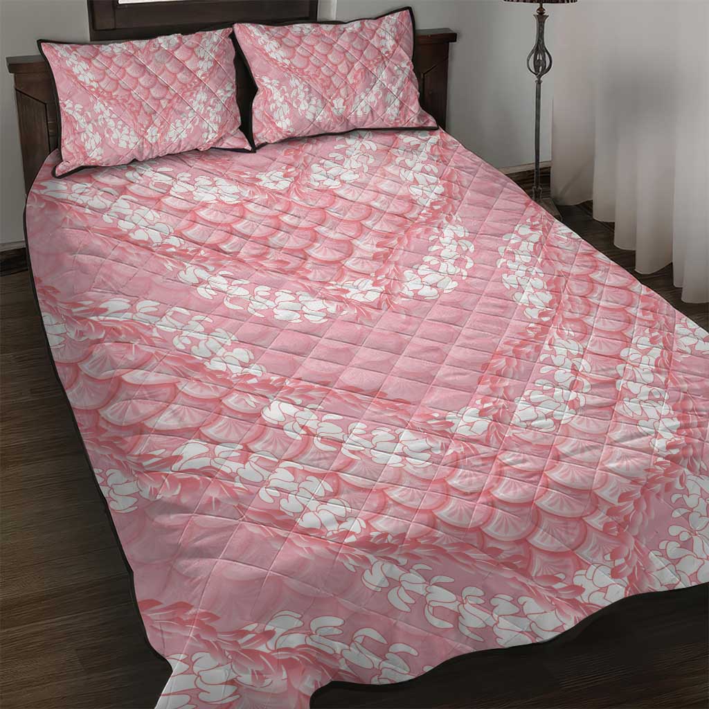 Soft Pink Mermaid Puakenikeni Maile Lei Quilt Bed Set LT01 Pink - Polynesian Pride