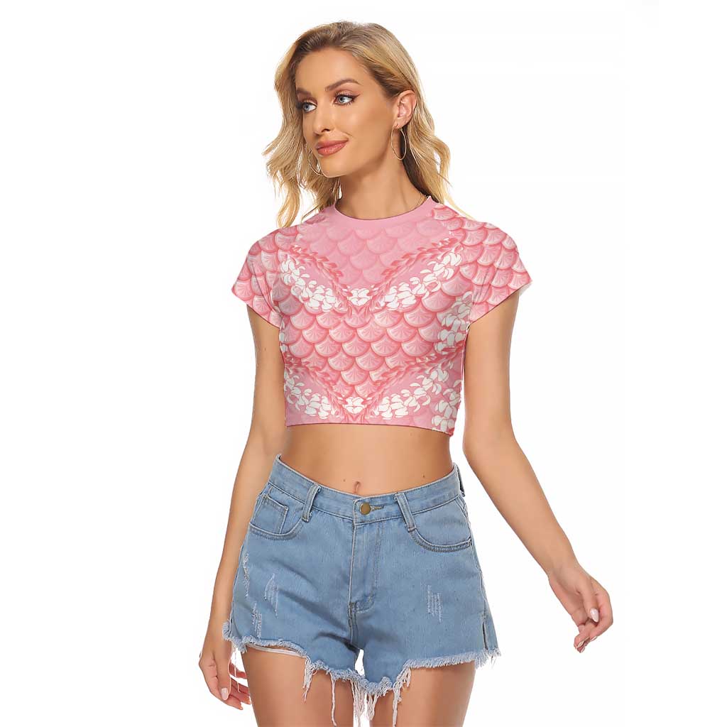 Soft Pink Mermaid Puakenikeni Maile Lei Raglan Cropped T Shirt LT01 Female Pink - Polynesian Pride