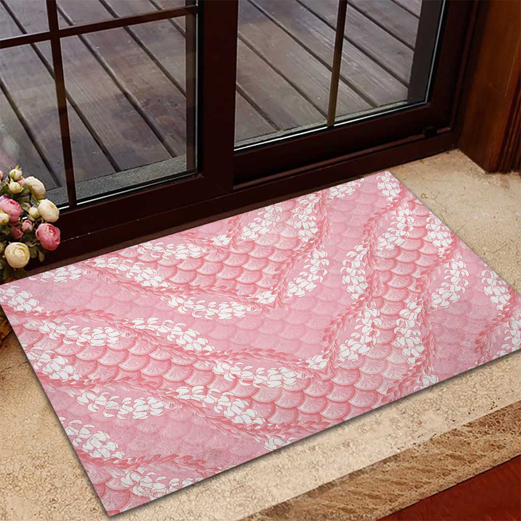 Soft Pink Mermaid Puakenikeni Maile Lei Rubber Doormat