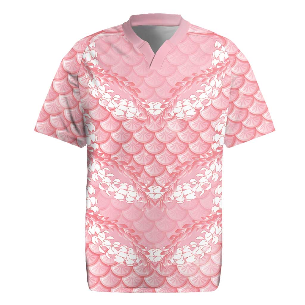 Soft Pink Mermaid Puakenikeni Maile Lei Rugby Jersey LT01 Pink - Polynesian Pride