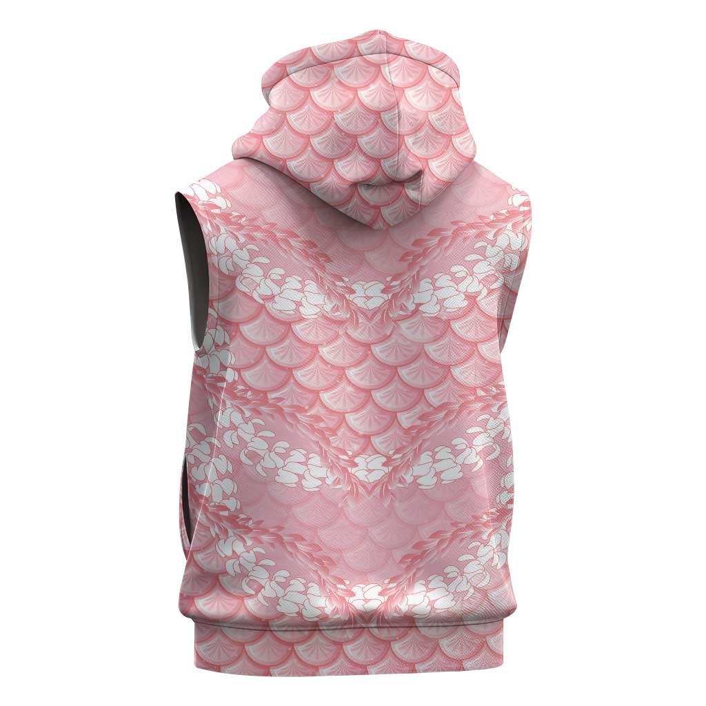 Soft Pink Mermaid Puakenikeni Maile Lei Sleeveless Zip Hoodie