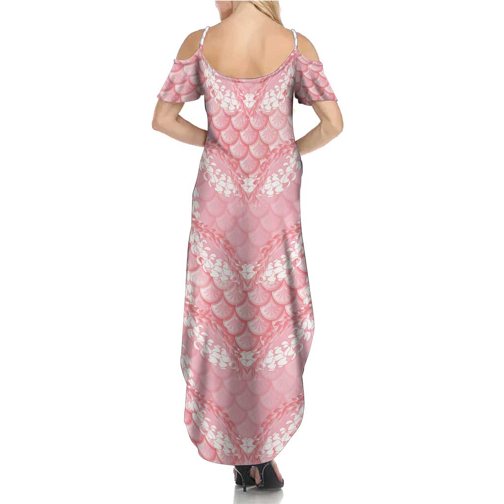 Soft Pink Mermaid Puakenikeni Maile Lei Summer Maxi Dress