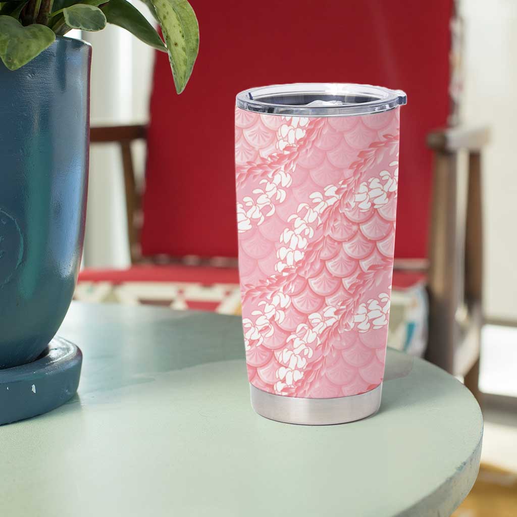 Soft Pink Mermaid Puakenikeni Maile Lei Tumbler Cup