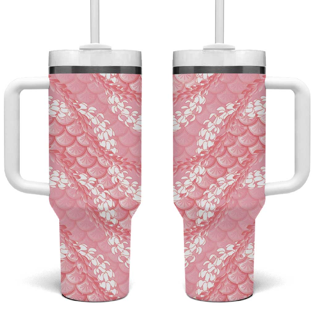 Soft Pink Mermaid Puakenikeni Maile Lei Tumbler With Handle LT01 One Size: 40 oz Pink - Polynesian Pride