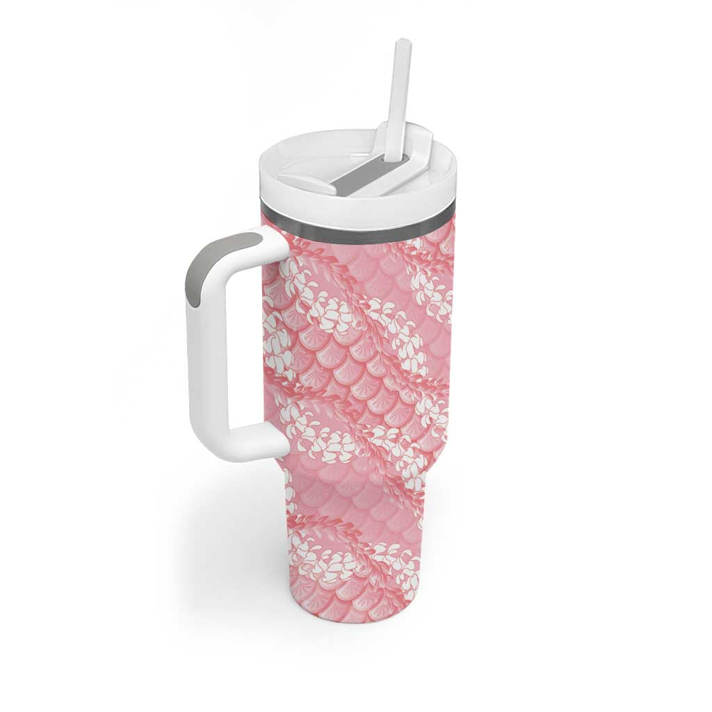 Soft Pink Mermaid Puakenikeni Maile Lei Tumbler With Handle