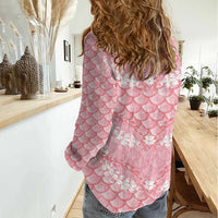 Soft Pink Mermaid Puakenikeni Maile Lei Women Casual Shirt