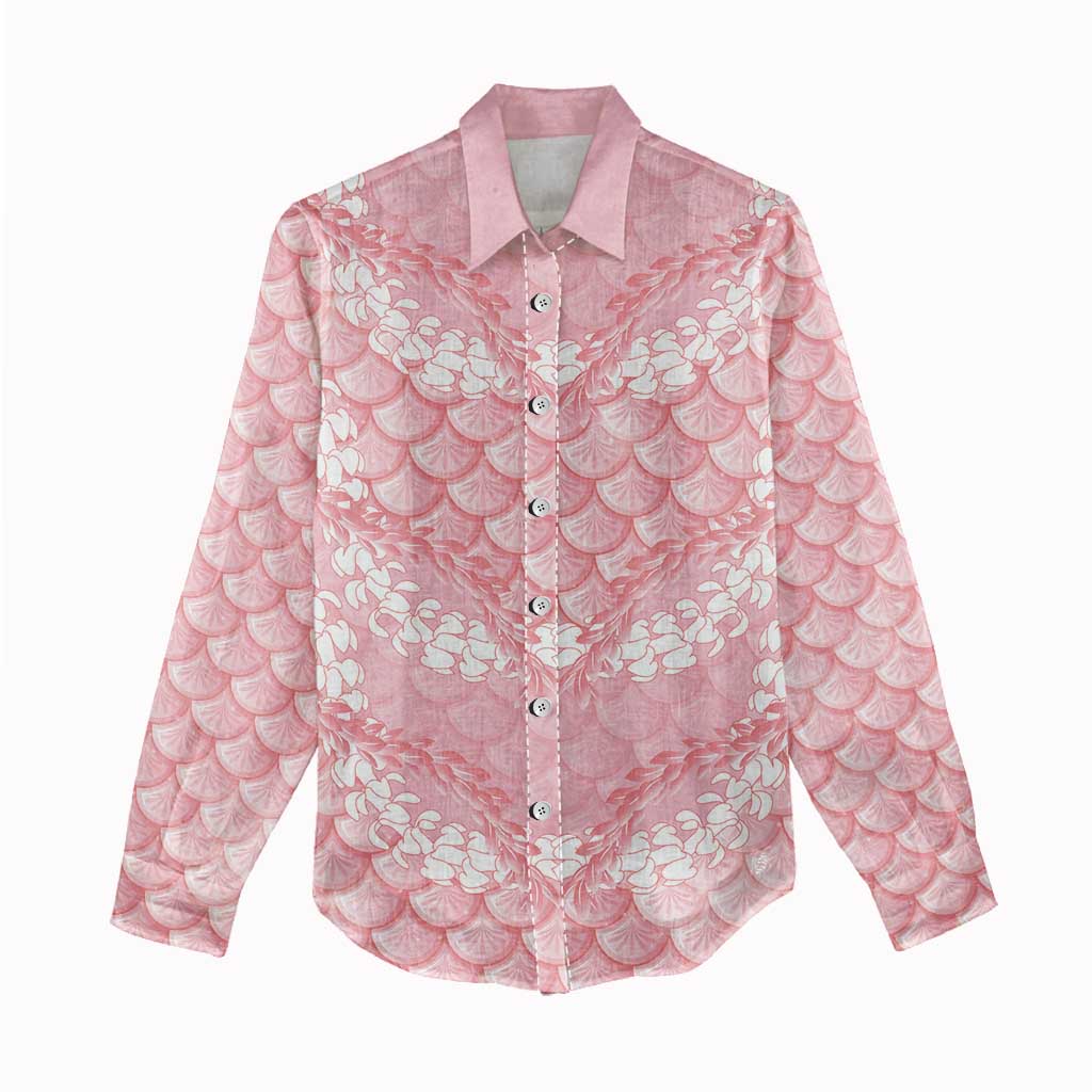 Soft Pink Mermaid Puakenikeni Maile Lei Women Casual Shirt
