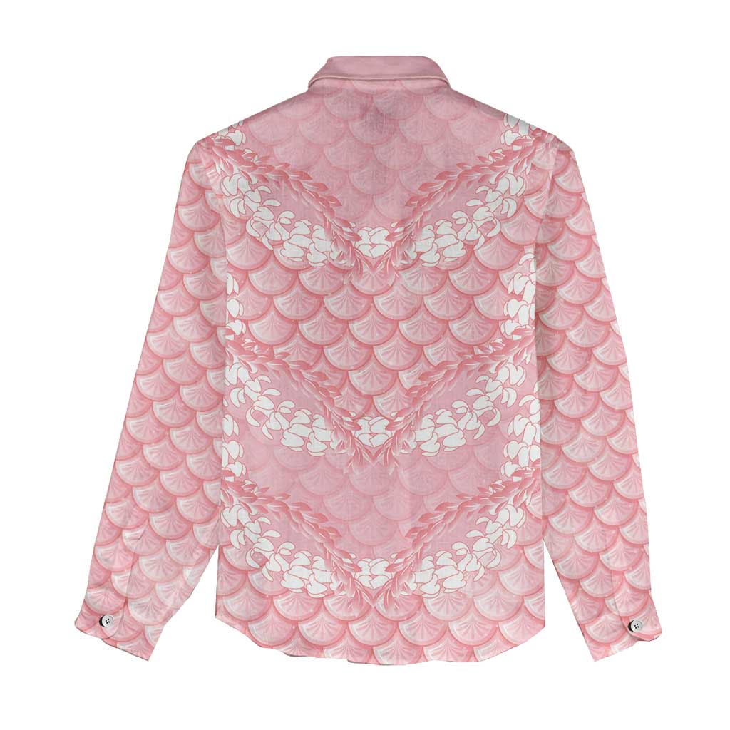 Soft Pink Mermaid Puakenikeni Maile Lei Women Casual Shirt