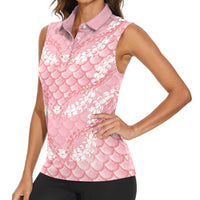 Soft Pink Mermaid Puakenikeni Maile Lei Women Sleeveless Polo Shirt