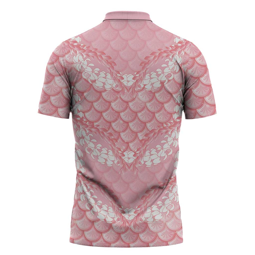 Soft Pink Mermaid Puakenikeni Maile Lei Zipper Polo Shirt LT01 - Polynesian Pride
