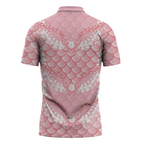 Soft Pink Mermaid Puakenikeni Maile Lei Zipper Polo Shirt LT01 - Polynesian Pride