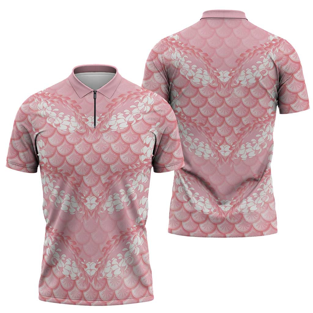 Soft Pink Mermaid Puakenikeni Maile Lei Zipper Polo Shirt LT01 - Polynesian Pride