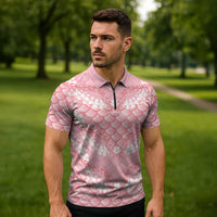Soft Pink Mermaid Puakenikeni Maile Lei Zipper Polo Shirt LT01 - Polynesian Pride