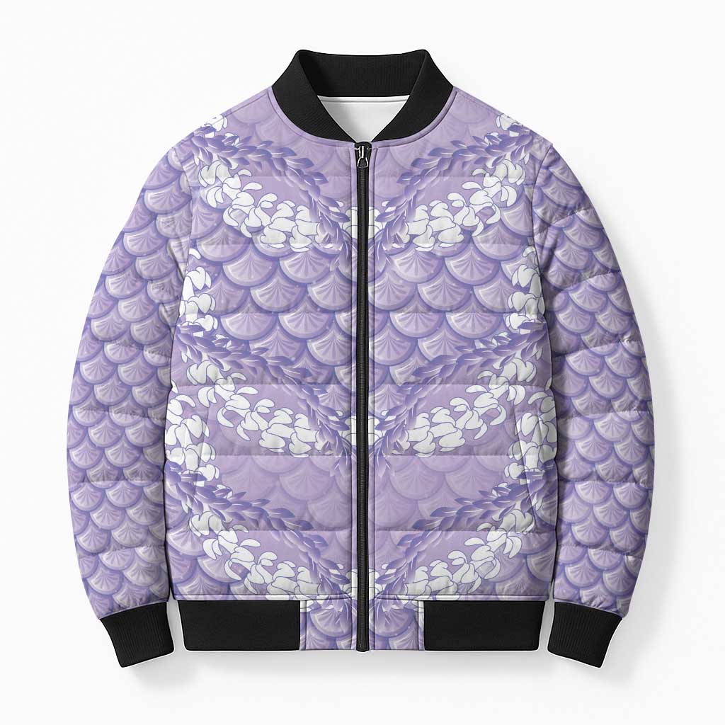 Lilac Mermaid Puakenikeni Maile Lei Bomber Puffer Jacket