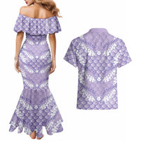 Lilac Mermaid Puakenikeni Maile Lei Couples Matching Mermaid Dress and Hawaiian Shirt LT01 - Polynesian Pride