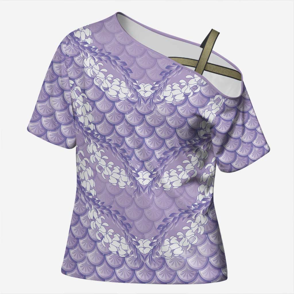 Lilac Mermaid Puakenikeni Maile Lei Cross Shoulder Shirt