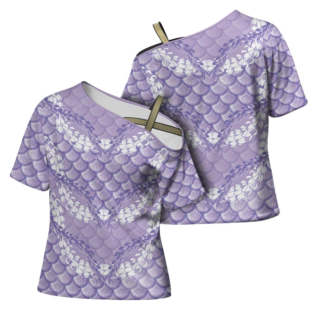 Lilac Mermaid Puakenikeni Maile Lei Cross Shoulder Shirt