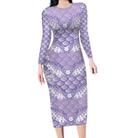 Lilac Mermaid Puakenikeni Maile Lei Family Matching Long Sleeve Bodycon Dress and Hawaiian Shirt