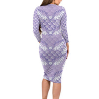 Lilac Mermaid Puakenikeni Maile Lei Family Matching Long Sleeve Bodycon Dress and Hawaiian Shirt