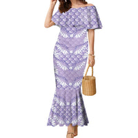 Lilac Mermaid Puakenikeni Maile Lei Family Matching Mermaid Dress and Hawaiian Shirt