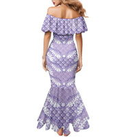 Lilac Mermaid Puakenikeni Maile Lei Family Matching Mermaid Dress and Hawaiian Shirt