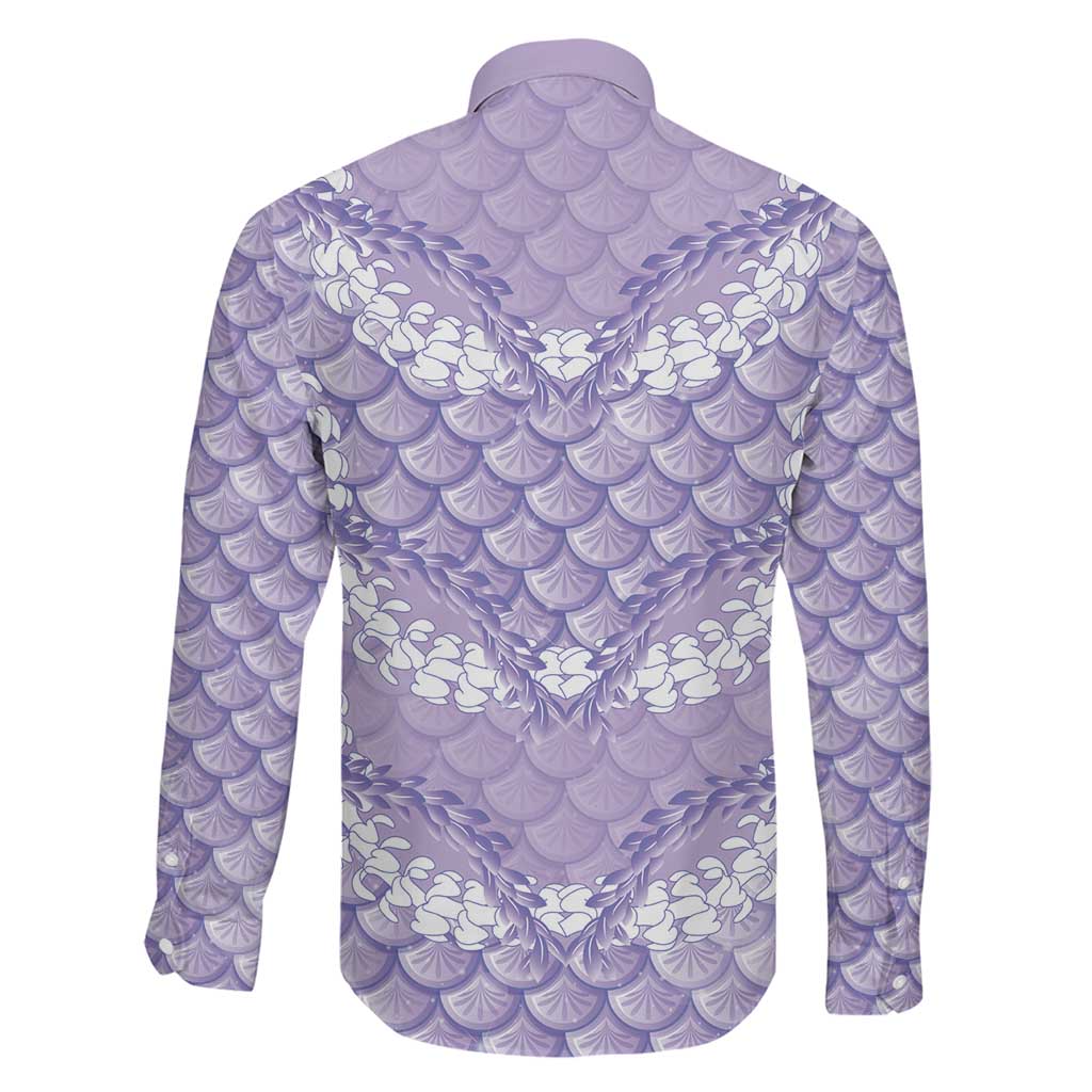 Lilac Mermaid Puakenikeni Maile Lei Family Matching Off The Shoulder Long Sleeve Dress and Hawaiian Shirt