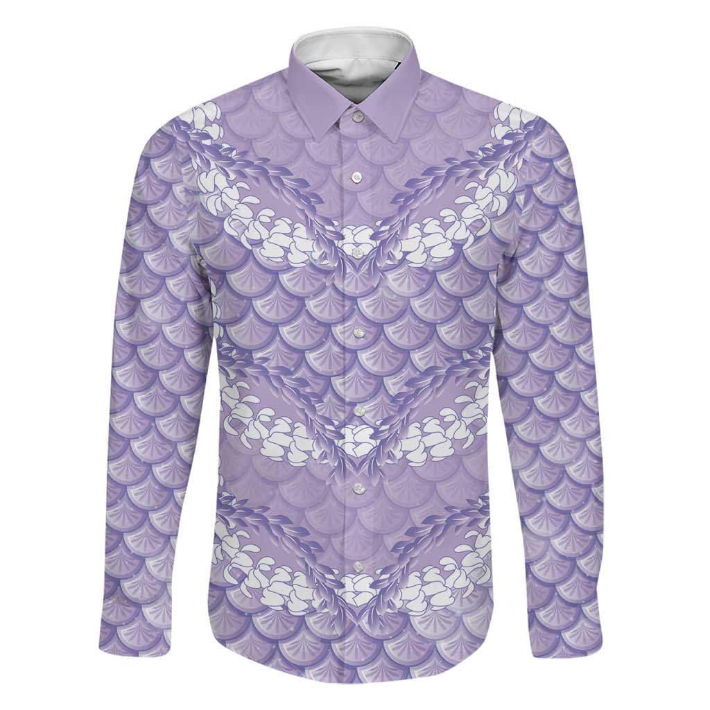 Lilac Mermaid Puakenikeni Maile Lei Family Matching Off Shoulder Short Dress and Hawaiian Shirt LT01 Dad's Shirt - Long Sleeve Purple - Polynesian Pride