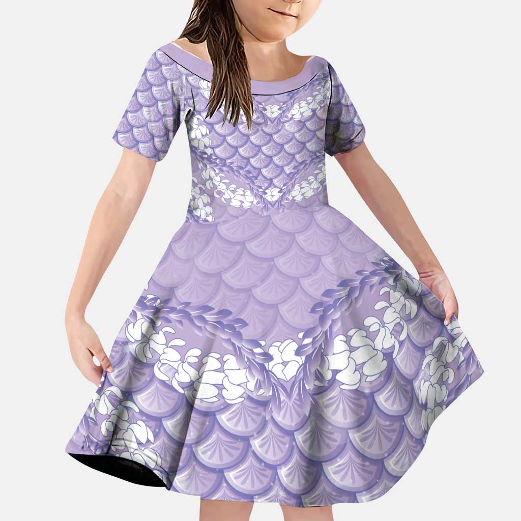 Lilac Mermaid Puakenikeni Maile Lei Family Matching Puletasi and Hawaiian Shirt LT01 Daughter's Dress Purple - Polynesian Pride