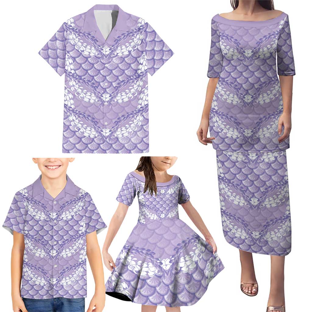 Lilac Mermaid Puakenikeni Maile Lei Family Matching Puletasi and Hawaiian Shirt LT01 - Polynesian Pride