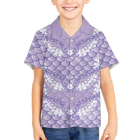 Lilac Mermaid Puakenikeni Maile Lei Family Matching Puletasi and Hawaiian Shirt LT01 Son's Shirt Purple - Polynesian Pride