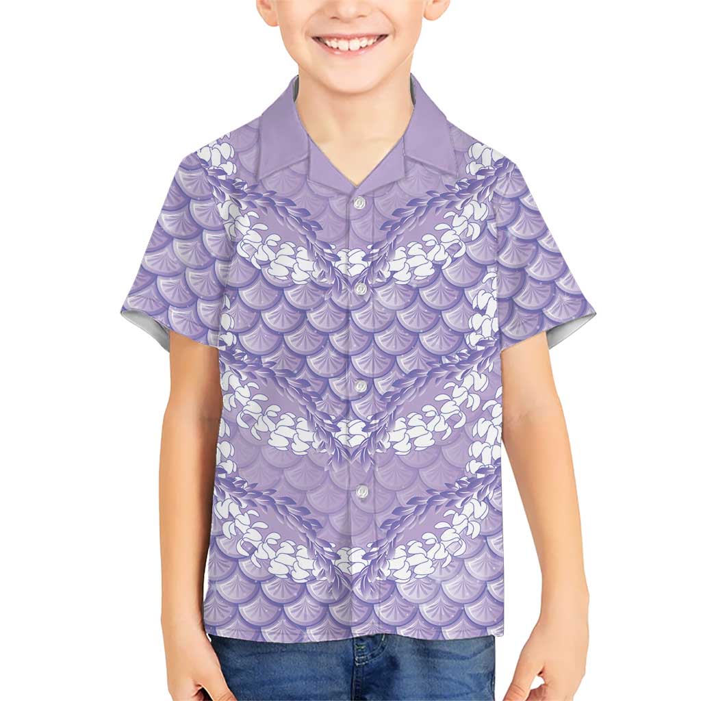 Lilac Mermaid Puakenikeni Maile Lei Kid Hawaiian Shirt LT01 Kid Purple - Polynesian Pride