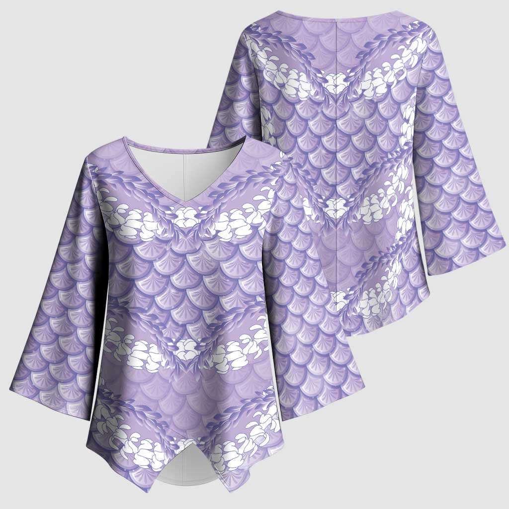 Lilac Mermaid Puakenikeni Maile Lei Kimono Sleeve Blouse